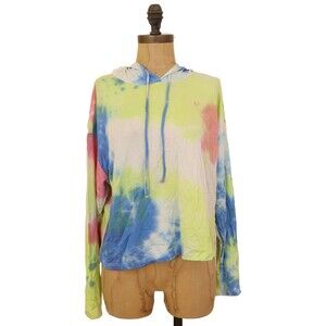 Lush Tie Dye Hooded Top Size M Tee Long Sleeve Blue Pink Yellow Green NEW B66